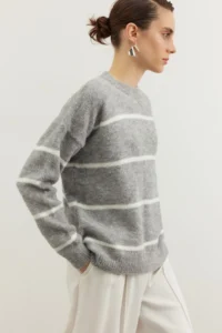 TRENDYOLMİLLA Gray Striped Wide Pattern textured Knitwear Sweater - Image 4