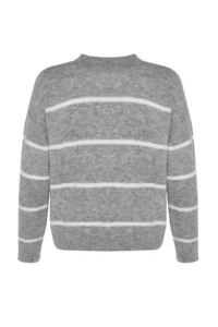 TRENDYOLMİLLA Gray Striped Wide Pattern textured Knitwear Sweater - Image 7