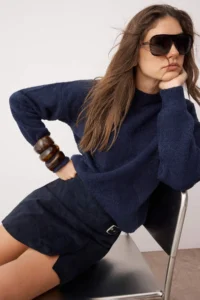 TRENDYOLMİLLA NAVY BLUE*001 Wide Pattern Plain textured Knitwear Sweater