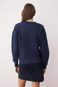 TRENDYOLMİLLA NAVY BLUE*001 Wide Pattern Plain textured Knitwear Sweater - Image 4
