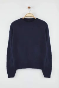 TRENDYOLMİLLA NAVY BLUE*001 Wide Pattern Plain textured Knitwear Sweater - Image 5