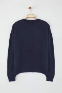 TRENDYOLMİLLA NAVY BLUE*001 Wide Pattern Plain textured Knitwear Sweater - Image 6