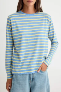 TRENDYOLMİLLA BLUE Striped Regular/Normal Pattern Basic Crew Neck Knitting T-Shirt - Image 3