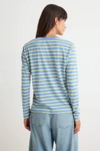 TRENDYOLMİLLA BLUE Striped Regular/Normal Pattern Basic Crew Neck Knitting T-Shirt - Image 4