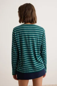 TRENDYOLMİLLA Petrol-MINT Striped Regular/Normal Pattern Basic Crew Neck Knitting T-Shirt - Image 4