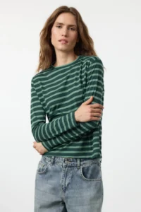 TRENDYOLMİLLA Petrol-MINT Striped Regular/Normal Pattern Basic Crew Neck Knitting T-Shirt - Image 5
