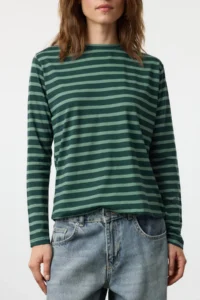 TRENDYOLMİLLA Petrol-MINT Striped Regular/Normal Pattern Basic Crew Neck Knitting T-Shirt - Image 8