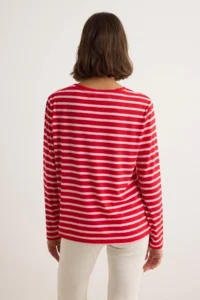 TRENDYOLMİLLA Red-PINK Striped Regular/Normal Pattern Basic Crew Neck Knitting T-Shirt - Image 4