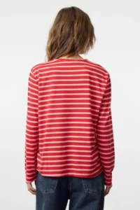 TRENDYOLMİLLA Red-PINK Striped Regular/Normal Pattern Basic Crew Neck Knitting T-Shirt - Image 9
