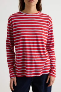 TRENDYOLMİLLA Red Striped Regular/Normal Pattern Basic Crew Neck Knitting T-Shirt - Image 3