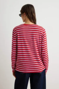 TRENDYOLMİLLA Red Striped Regular/Normal Pattern Basic Crew Neck Knitting T-Shirt - Image 4