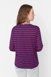 TRENDYOLMİLLA Red-NAVY BLUE Striped Regular/Normal Pattern Basic Crew Neck Knitting T-Shirt - Image 15
