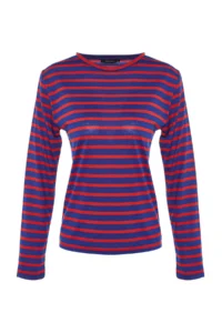 TRENDYOLMİLLA Red-NAVY BLUE Striped Regular/Normal Pattern Basic Crew Neck Knitting T-Shirt - Image 18