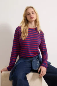 TRENDYOLMİLLA Red-NAVY BLUE Striped Regular/Normal Pattern Basic Crew Neck Knitting T-Shirt - Image 7
