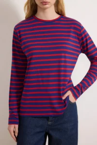 TRENDYOLMİLLA Red-NAVY BLUE Striped Regular/Normal Pattern Basic Crew Neck Knitting T-Shirt - Image 9