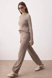 TRENDYOLMİLLA Mink Stone Basic Parmak Detailed Knitwear Top and Bottom Set