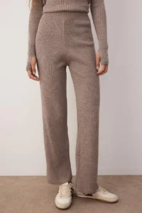 TRENDYOLMİLLA Mink Stone Basic Parmak Detailed Knitwear Top and Bottom Set - Image 3