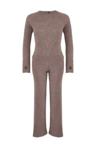 TRENDYOLMİLLA Mink Stone Basic Parmak Detailed Knitwear Top and Bottom Set - Image 5