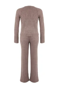 TRENDYOLMİLLA Mink Stone Basic Parmak Detailed Knitwear Top and Bottom Set - Image 6