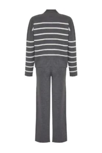 TRENDYOLMİLLA Anthracite Striped Knitwear Pantolonlu Knitwear Top and Bottom Set - Image 6