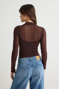 TRENDYOLMİLLA Brown Fitted Tulle Detailed High Neck Flexible snaps Knitting Bodysuit .D.00049 - Image 4