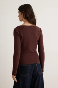 TRENDYOLMİLLA Brown Cotton Square Neck Regular Fit Knitting Blouse - Image 4