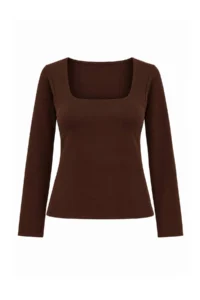 TRENDYOLMİLLA Brown Cotton Square Neck Regular Fit Knitting Blouse - Image 5