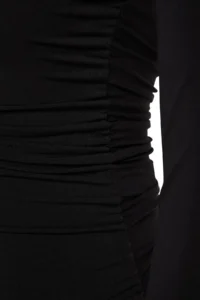 TRENDYOLMİLLA Black Ruffle Detailed High Neck Fitted/Long Sleeve Fitted Flexible Knitting Blouse - Image 7