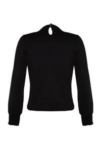 TRENDYOLMİLLA Black High Neck Regular Fit Gipe Detailed Flexible Knitting Blouse - Image 8