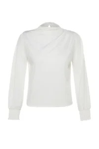 TRENDYOLMİLLA Ecru High Neck Regular Fit Gipe Detailed Flexible Knitting Blouse - Image 6