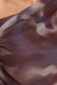 TRENDYOLMİLLA Brown Tulle Fitted Lined Asymmetric Collar Knitting Blouse - Image 6