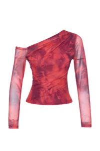 TRENDYOLMİLLA Red Tulle Fitted Lined Asymmetric Collar Knitting Blouse - Image 7