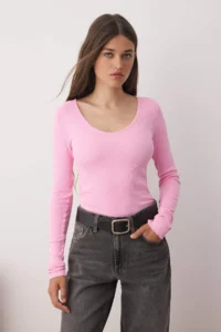 TRENDYOLMİLLA Anthracite-PINK 2 Sets Package V-neck Fitted Cotton Flexible Knitting Blouse - Image 5