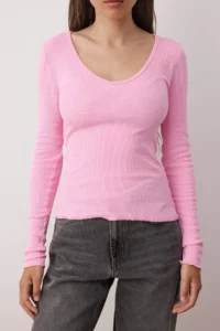 TRENDYOLMİLLA Anthracite-PINK 2 Sets Package V-neck Fitted Cotton Flexible Knitting Blouse - Image 6