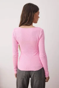 TRENDYOLMİLLA Anthracite-PINK 2 Sets Package V-neck Fitted Cotton Flexible Knitting Blouse - Image 7