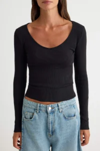 TRENDYOLMİLLA Black-WHITE 2 Sets Package V-neck Fitted Cotton Flexible Knitting Blouse - Image 6