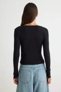 TRENDYOLMİLLA Black-WHITE 2 Sets Package V-neck Fitted Cotton Flexible Knitting Blouse - Image 7