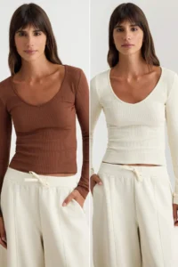 TRENDYOLMİLLA Brown-Stone 2 Sets Package V-neck Fitted Cotton Flexible Knitting Blouse