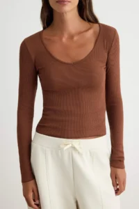 TRENDYOLMİLLA Brown-Stone 2 Sets Package V-neck Fitted Cotton Flexible Knitting Blouse - Image 3