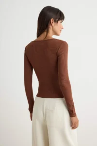 TRENDYOLMİLLA Brown-Stone 2 Sets Package V-neck Fitted Cotton Flexible Knitting Blouse - Image 4