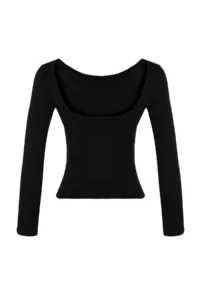 TRENDYOLMİLLA Black Low-cut back Fitted Ribbed Flexible Knitting Blouse - Image 8