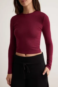 TRENDYOLMİLLA Plum Viscose Crew Neck Crop Flexible Knitting Blouse - Image 3