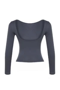 TRENDYOLMİLLA Anthracite Cotton Low-cut back Fitted Flexible Blouse - Image 13