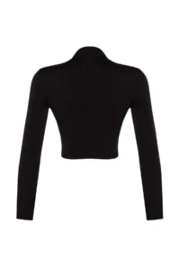 TRENDYOLMİLLA Black High Neck Drapeli Crop Blouse - Image 9