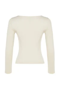 TRENDYOLMİLLA Stone Cotton Flexible Boat Neck Fitted Flexible Knitting Blouse - Image 13