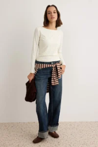 TRENDYOLMİLLA Stone Cotton Flexible Boat Neck Fitted Flexible Knitting Blouse - Image 3