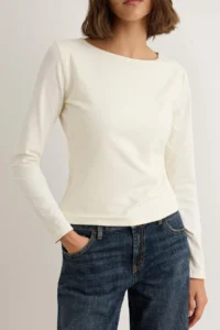 TRENDYOLMİLLA Stone Cotton Flexible Boat Neck Fitted Flexible Knitting Blouse - Image 4