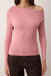 TRENDYOLMİLLA Dusty ROSE Plain Soft Fabric Fitted Boat Neck Knitting Blouse - Image 3