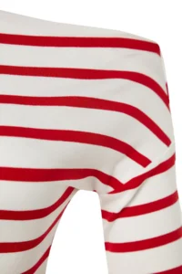 TRENDYOLMİLLA Red Striped Soft Fabric Fitted Boat Neck Knitting Blouse - Image 8
