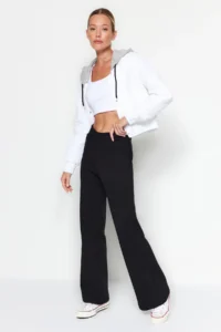 TRENDYOLMİLLA Black Wideleg/Comfortable Cut with pocket Corded Thick/Inner Fleece Knitting Sweatpants Pants